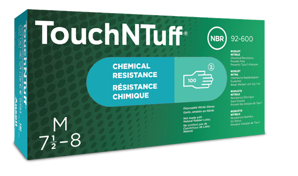 Ansell 92-600 TouchNTuff Powder Free Chemical Resistant Nitrile Disposable Glove Green