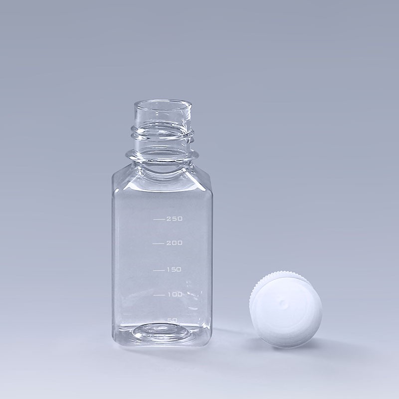 PETG Square Media Bottles Natural caps