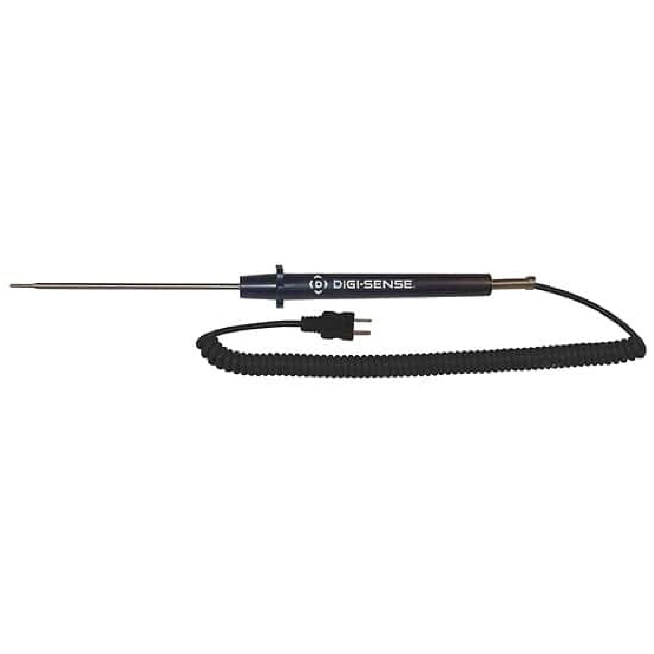 Digi-Sense® Type-J, Standard Probe, Mini-Connector, 5" L, .093 Dia Tip, Grounded , 5ft Coil Cord