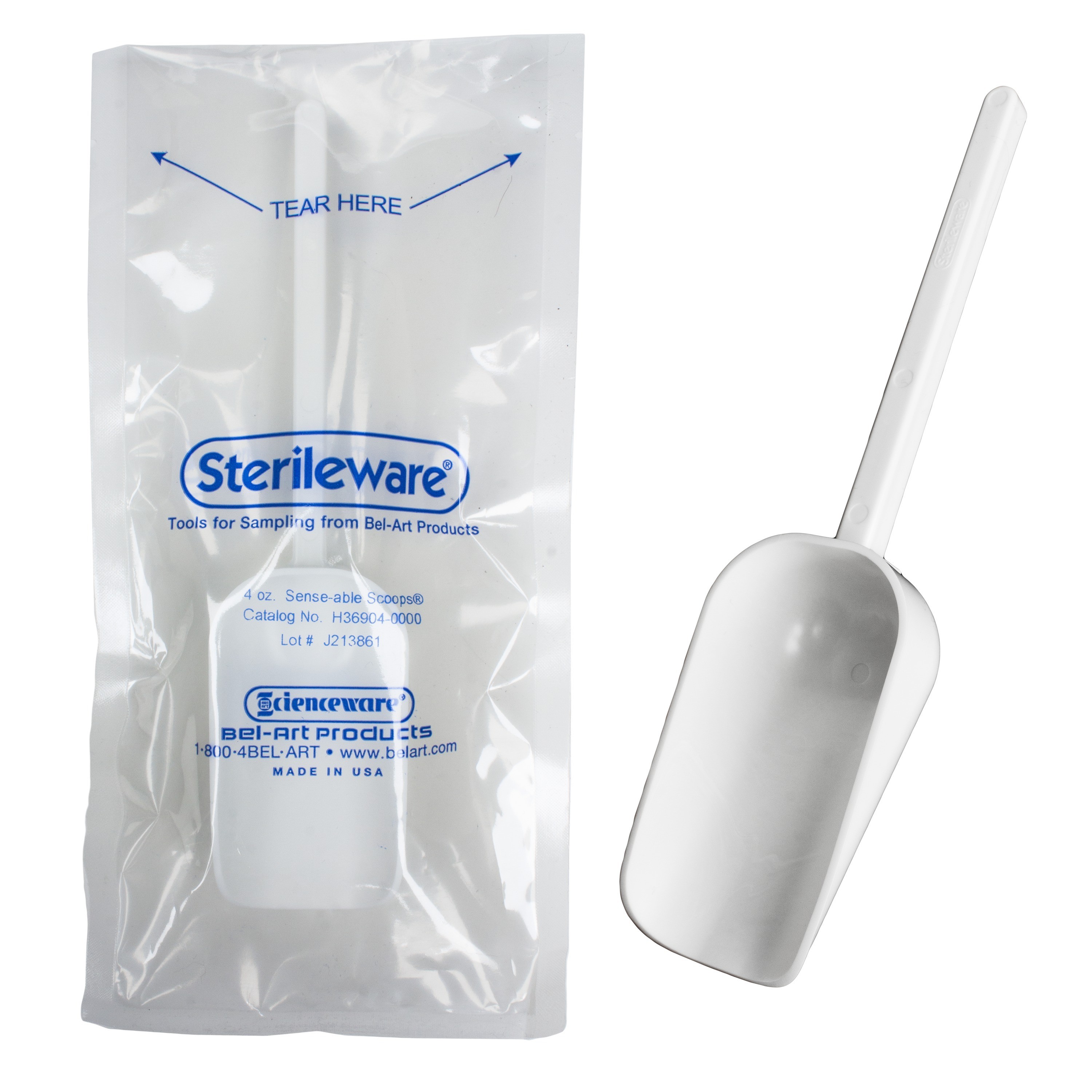 SP Bel-Art Sterileware Sterile Sampling Scoop, 125 mL (4oZ), White, Plastic, Individually Wrapped
