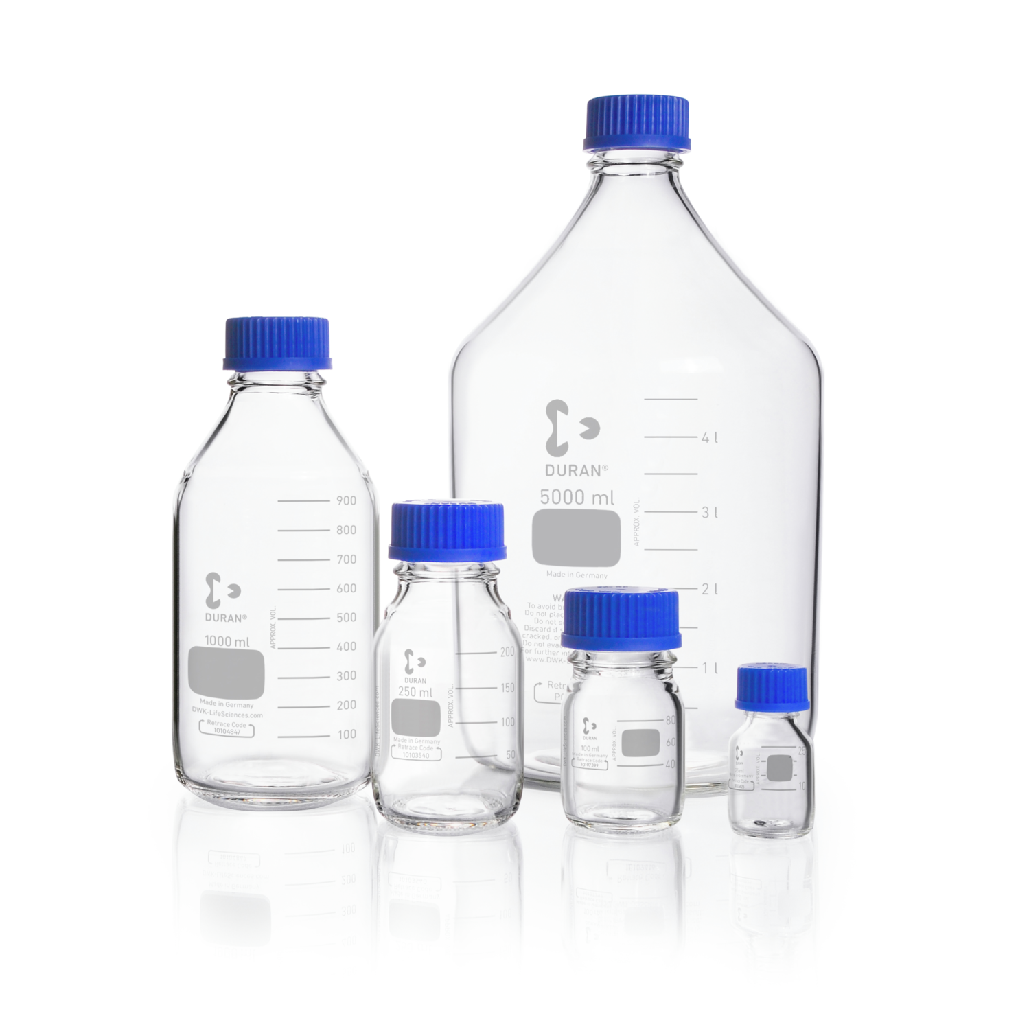 DWK Life Sciences DURAN® Original Laboratory Bottle, Clear, with Screw Cap and Pouring Ring, PP, Blue