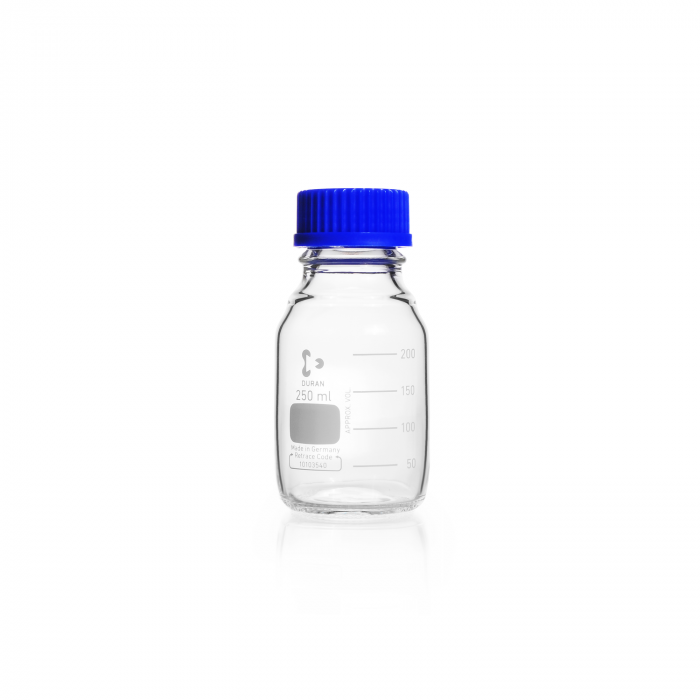 DWK Life Sciences DURAN® Original Laboratory Bottle, Clear, with Screw Cap and Pouring Ring, PP, Blue