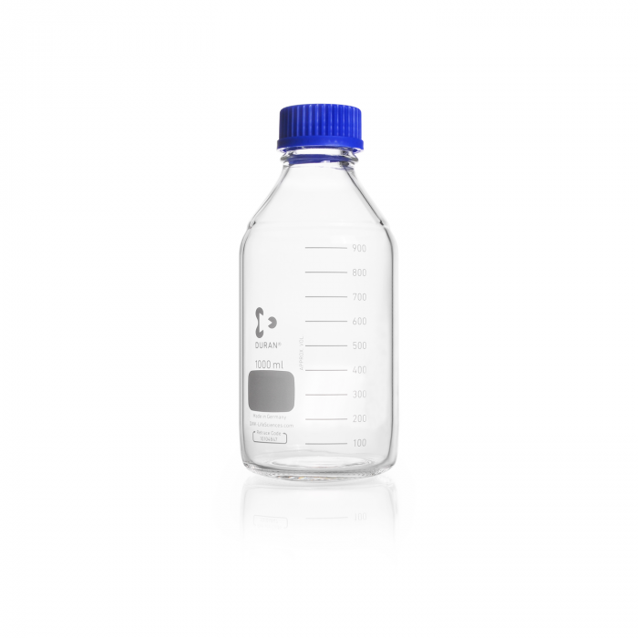 DWK Life Sciences DURAN® Original Laboratory Bottle, Clear, with Screw Cap and Pouring Ring, PP, Blue