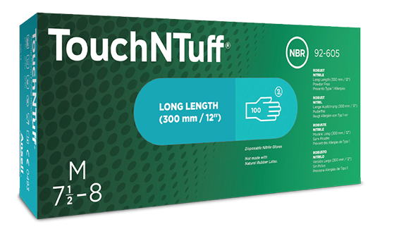 Ansell 92-605 TouchNTuff™ Extended Cuff Disposable Green Nitrile Gloves