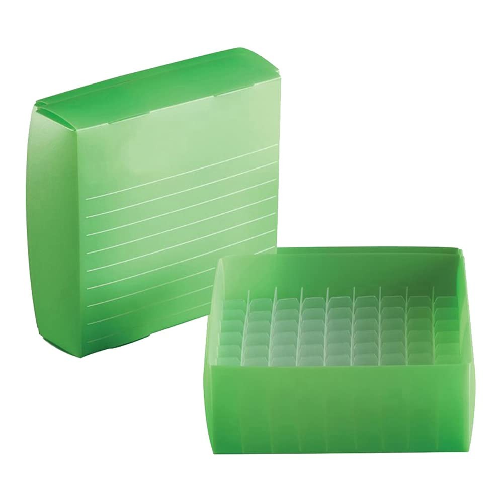 Heathrow Scientific HS120372 True North Polypropylene Flatpack Thin Film Freezer Box for 1.5/2 mL Tubes, Green, 81 Wells