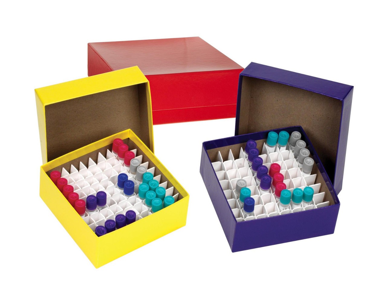 Heathrow Scientific Cryogenic Storage, Cardboard Vial Boxes, Assorted Colour (Blue, Red, Yellow)