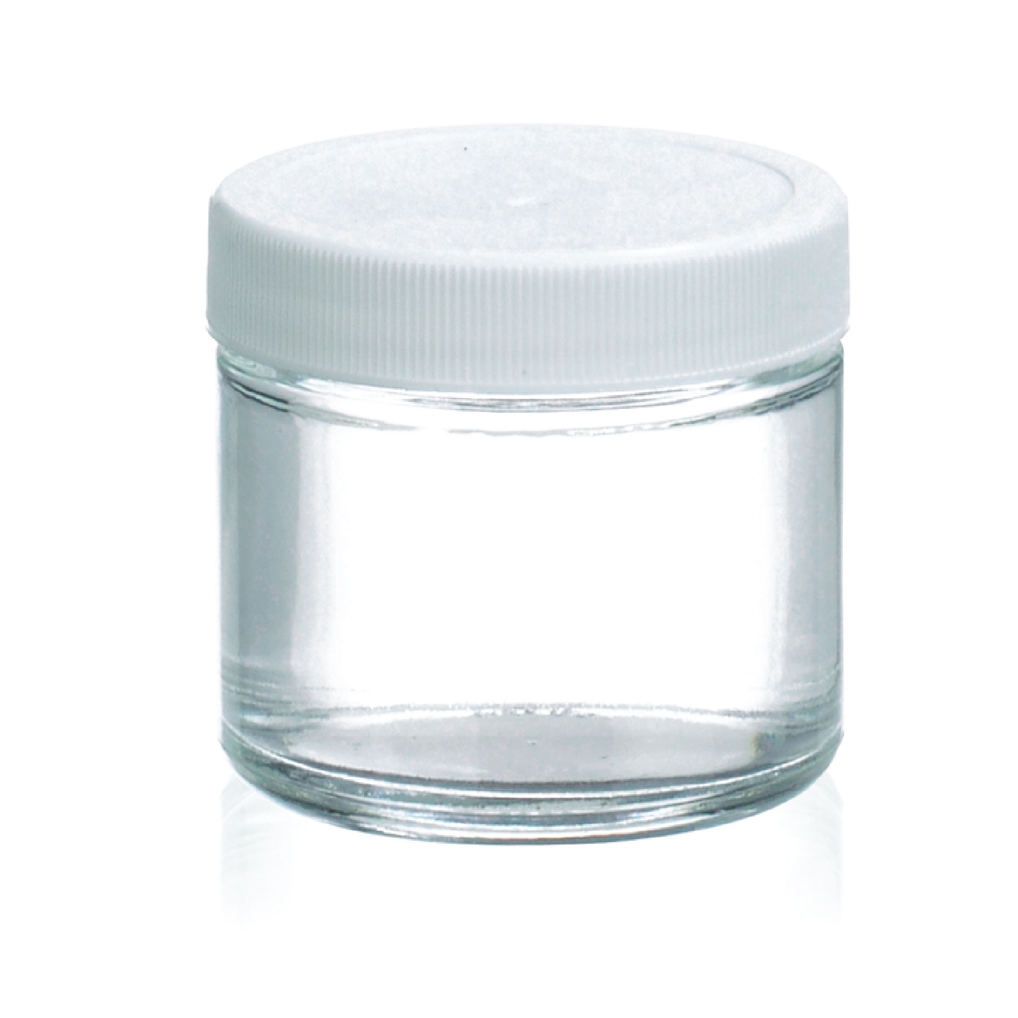 DWK Life Sciences WHEATON® Clear Straight Sided Jar, White Polypropylene Cap, PTFE-Faced Foamed Polyethylene Liner, 1 oz