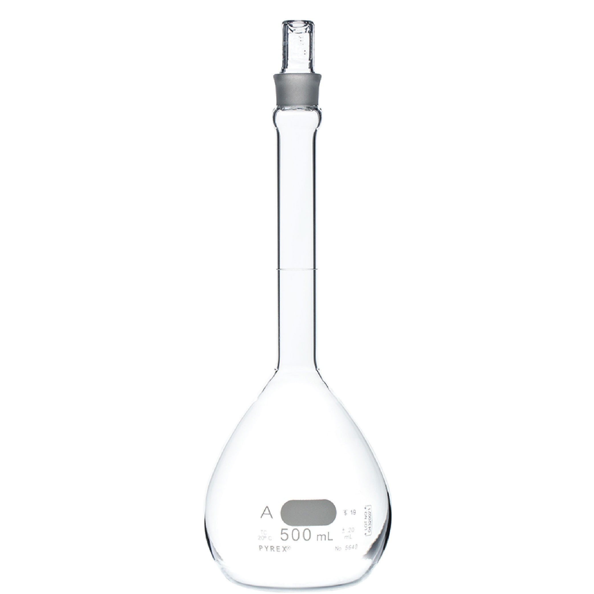 Corning PYREX® 500 mL Class A Volumetric Flasks with PYREX® Glass Standard Taper Stopper