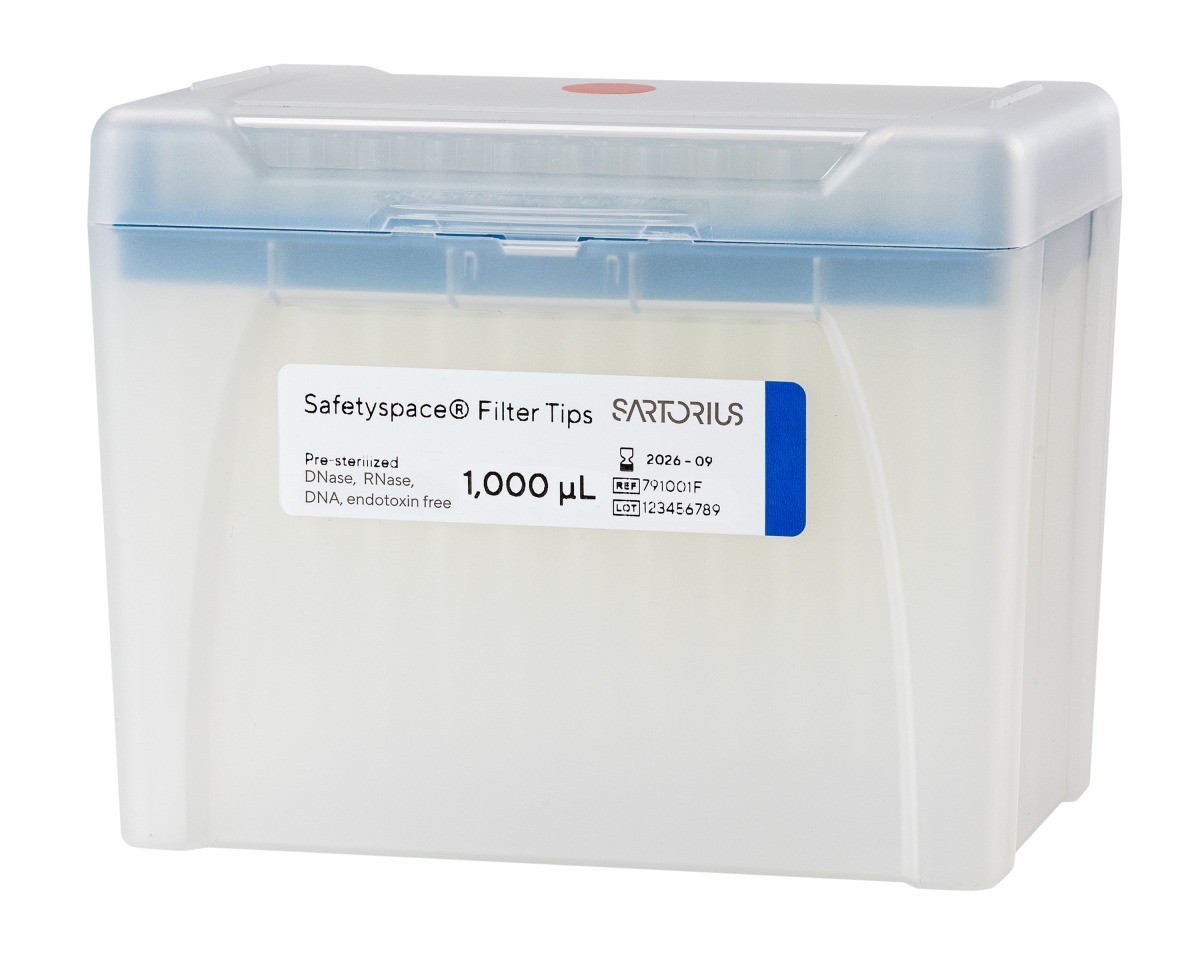 Sartorius Safetyspace® Filtered Pipette Tips, 1000 ul, single tray, Racked
