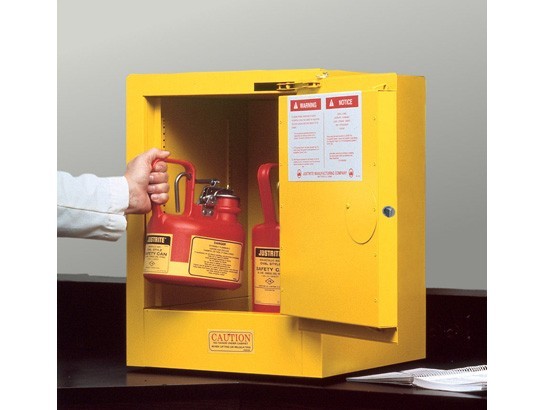 Justrite Sure-Grip® EX Countertop Flammable Safety Cabinet,4 Gallon,1 Self-Close Door, Yellow