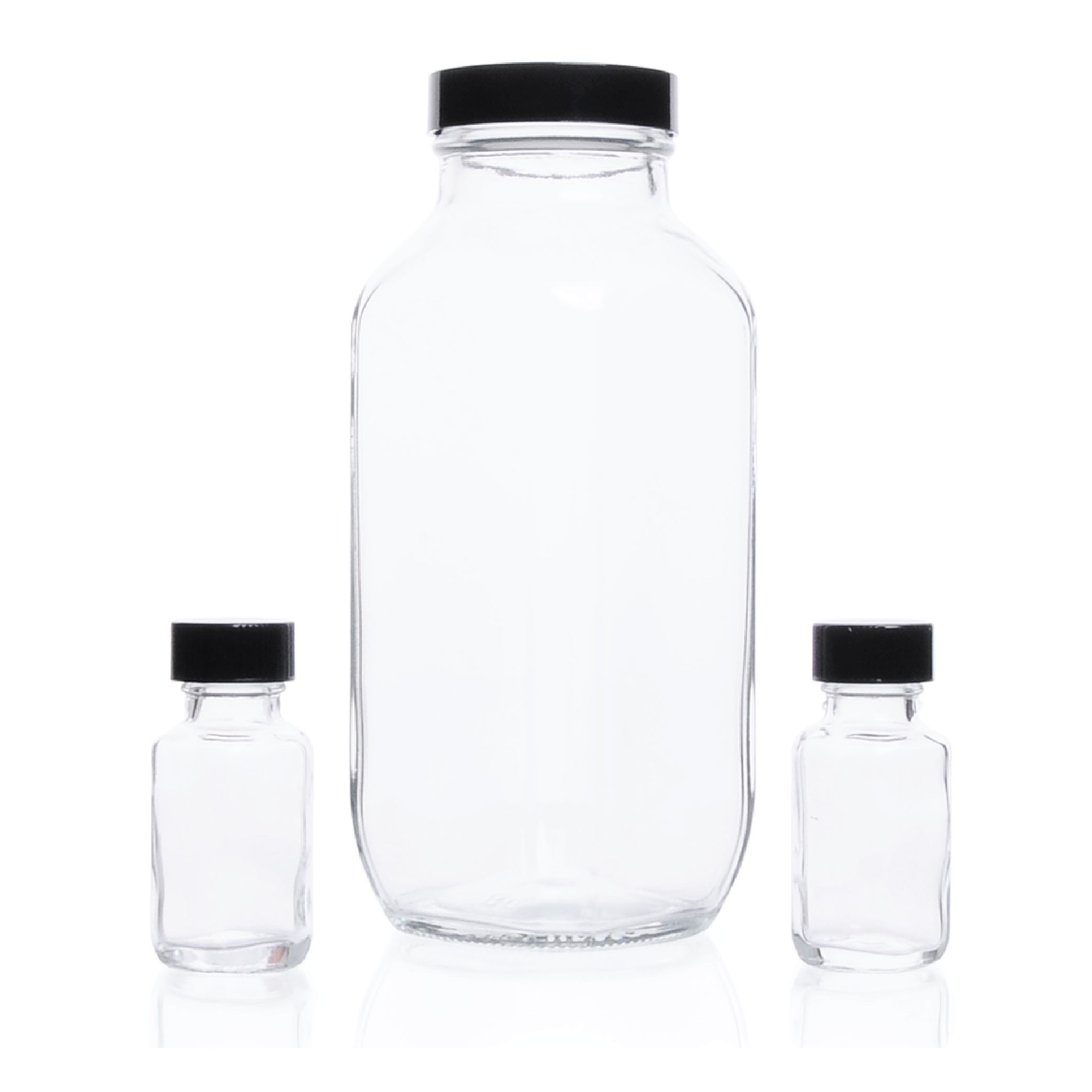 DWK Life Sciences KIMBLE® Clear Glass French Square Bottles, Convenience Packs (Caps Attached), 125 mL, PTFE-Faced LDPE Foam