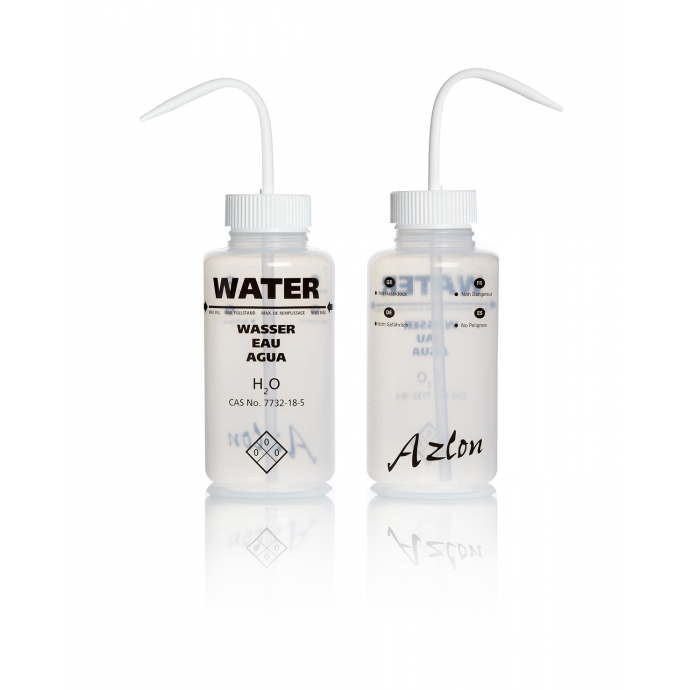 AZLON® Wash Bottle, wide neck, multi-lingual, non-vented, LDPE, 500mL