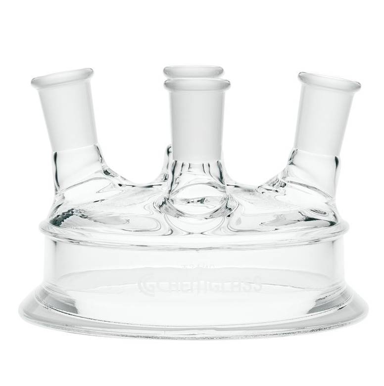 Chemglass Lid, Reaction Vessel, 5-Neck, Flange, 24/40 CN, 24/40 SN's: (2) Vertical & (2) Angled 10°