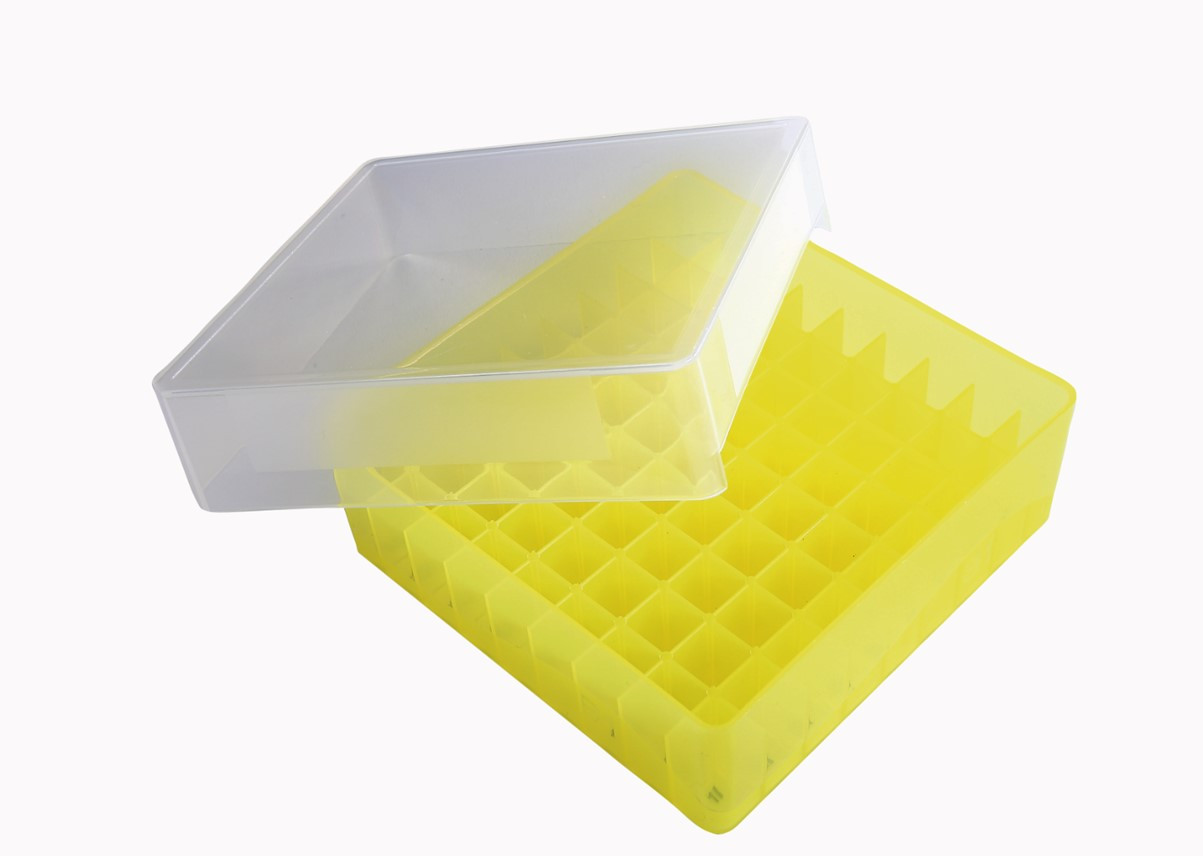 81-Well Tube Storage Box, Yellow