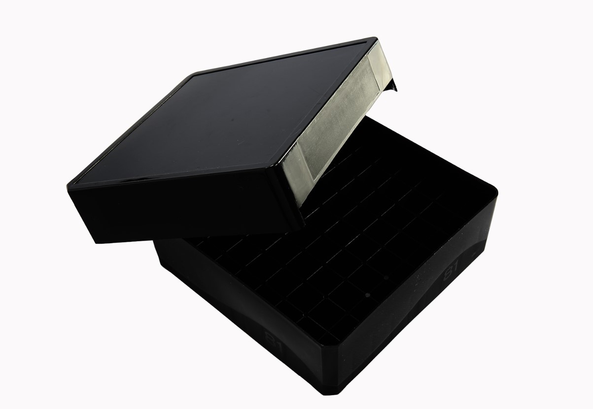 81-Well Tube Storage Box, Black