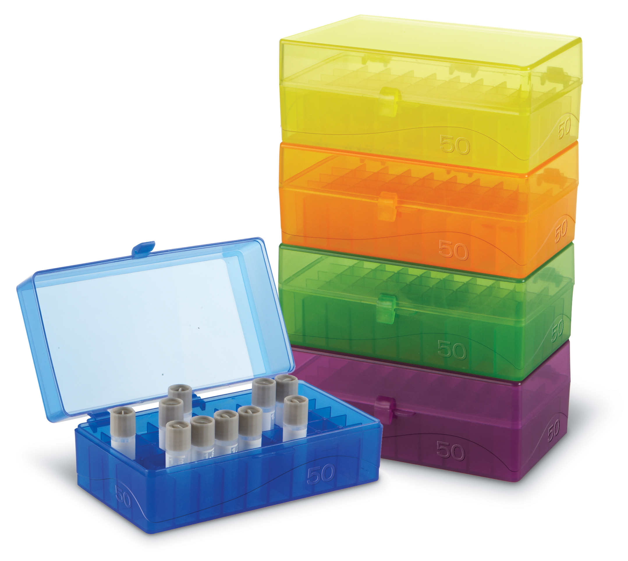 50-Well Hinged Tube Storage Box, Assorted