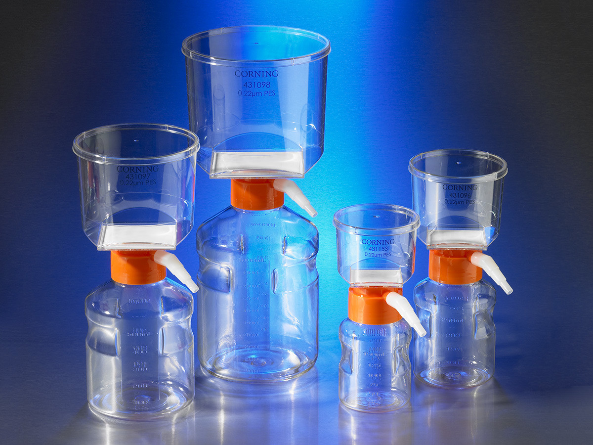 430186 Corning® 1000 mL Vacuum Filter/Storage Bottle System, 0.22 µm Pore 54.5cm² CN Membrane, Sterile, (12/cs)